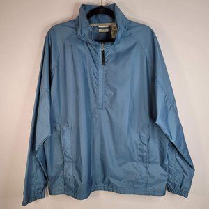LL Bean 1/2 Zip Men's Stowaway Hidden Hood Blue Windbreaker Golf Jacket Sz. L